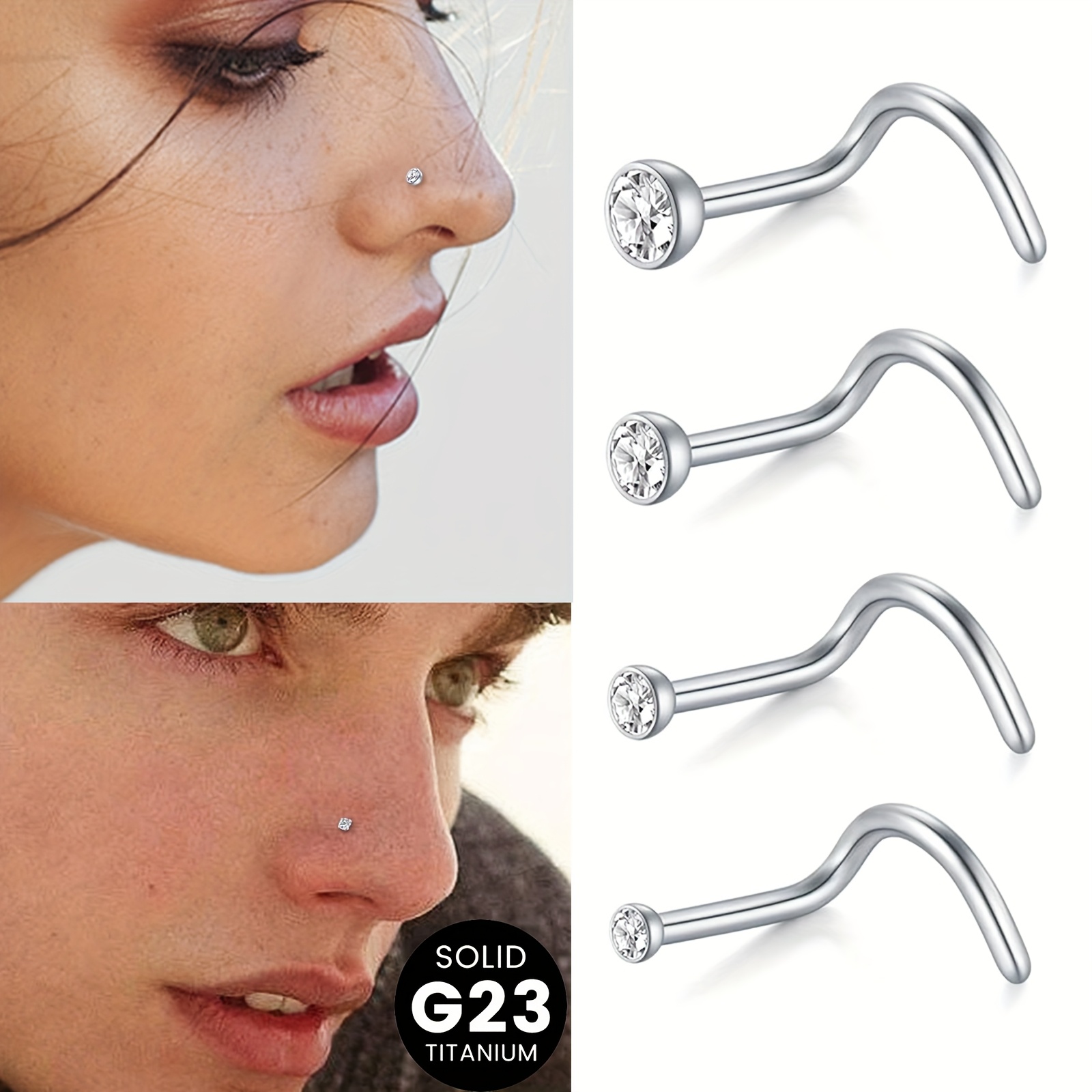 4pcs G23 Titanium Alloy Nose Studs & Rings Set, Hypoallergenic